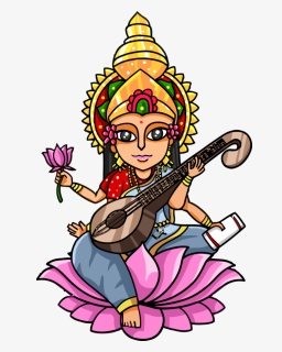Transparent Vasant Panchami Musical Instrument Cartoon - Saraswati Mata Drawing Easy, HD Png Download, Free Download