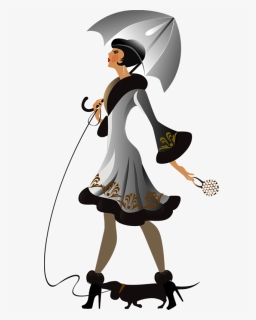Art Deco Illustration - Lady With Dog Cartoon, HD Png Download, Free Download