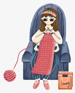 Painted Illustration Sofa Girl Png And Psd - นั่ง ถัก นิต ติ้ง, Transparent Png, Free Download