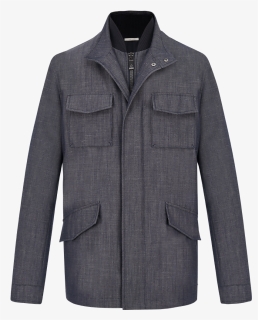 Grey Mélange Wool, Silk And Linen Field Jacket - Pocket, HD Png ...