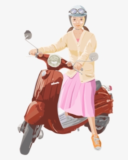 Motor Scooter Girl Clipart - スクーター に 乗る 人 イラスト 無料, HD Png Download, Free Download