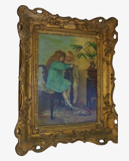 Signed Antique Oil Painting Little Girls Children Portrait - Picture Frame, HD Png Download, Free Download