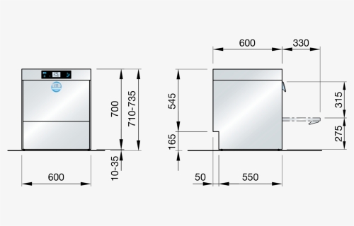 Commercial best sale dishwasher size