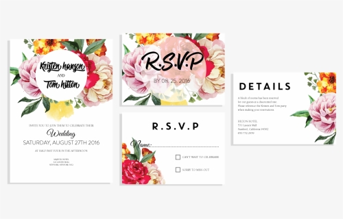 Colorful Hand Painted Flower Invitation Set - Luke - Garden Roses, HD Png Download, Free Download