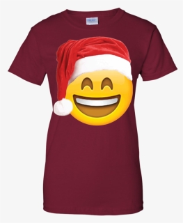Emoji Christmas Shirt Smiley Face Santa Hat Family - T-shirt, HD Png Download, Free Download