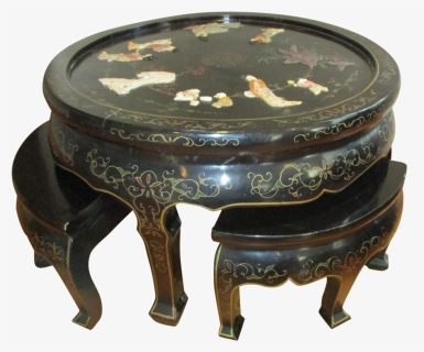 Black Lacquer & Mother Of Pearl Tea Table Setround - Coffee Table, HD Png Download, Free Download
