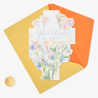 Cross-shaped Card With Flowers Religious Easter Card - Bouquet, HD Png Download, Free Download