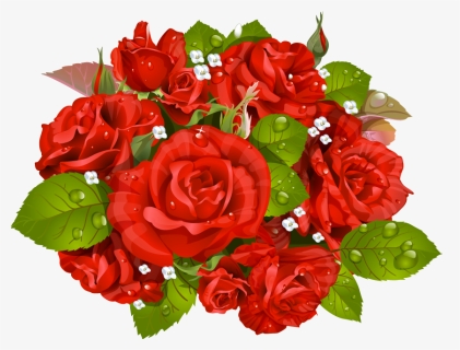 Bouquet Vector Valentine Flower - Red Roses With Water Drops Vector, HD Png Download, Free Download