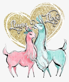 #watercolor #llama #llamas #couple #llamalove #pink - Cartoon, HD Png Download, Free Download