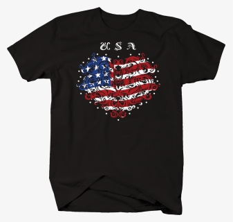 Usa Red White Blue American Flag Heart Stars - T-shirt, HD Png Download, Free Download