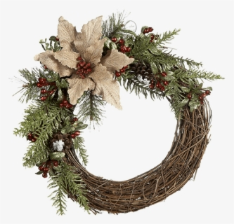 Ganz Natural Branch Burlap Poinsettia Wreath, HD Png Download, Free Download