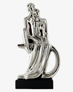 Abstract Art Couple Sitting Silver Ceramic Sculpture - Trophy, HD Png Download, Free Download
