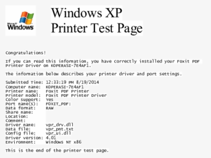 Windows Printer Test Page, HD Png Download, Free Download
