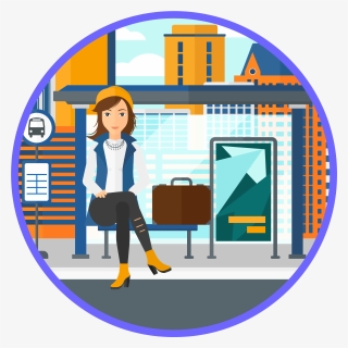 Woman Waiting For Bus Stop Cartoon, HD Png Download, Free Download
