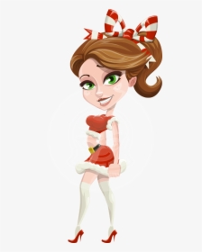 Character Vector Female - Girl Cartoon In Christmas Outfit, HD Png Download, Free Download