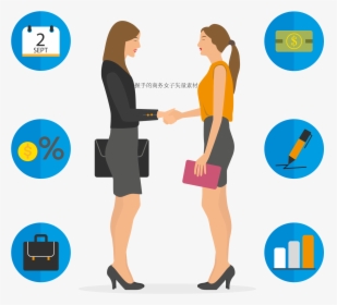 Handshake Business Woman Vector Material Png Download - Two Business Women Shaking Hands Clipart, Transparent Png, Free Download