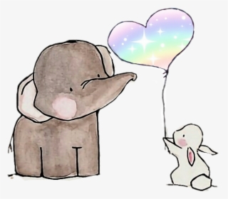 Ballon Drawing Elephant Transparent Png Clipart Free - Elephant And Rabbit, Png Download, Free Download