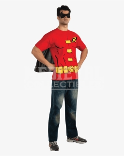 Adult Robin Cape T-shirt With Mask - Robin T Shirt Costume, HD Png Download, Free Download