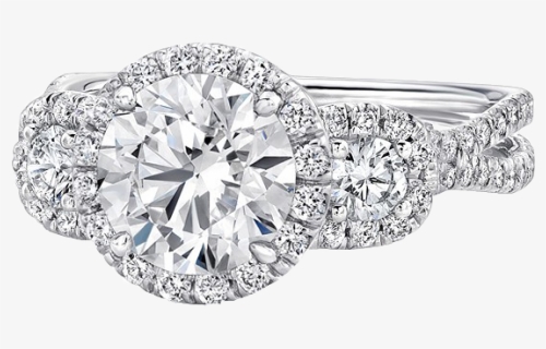 Uneek Three-stone Round Diamond Engagement Ring With - Three Stone Halo Engagement Pave Rings, HD Png Download, Free Download