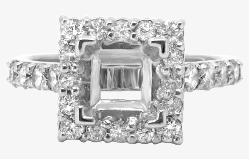 14k White Gold 10mm Square Diamond Halo Engagement - Engagement Ring, HD Png Download, Free Download