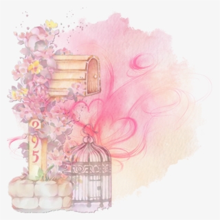 #pink #background #postbox #birdcage #flower #remix - Sketch, HD Png Download, Free Download