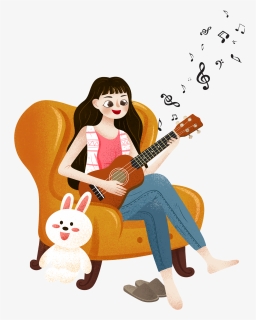 Transparent Girl Playing Guitar Clipart - Girl Playing A Guitar Cartoon, HD Png Download, Free Download