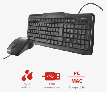 Classicline Wired Keyboard With Mouse - 21392 Trust Keyboard And Mouse Classicline Wired, HD Png Download, Free Download