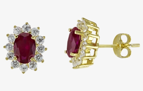 Created Ruby Gold Plated Oval Shape Studs In Silver - Diamond, HD Png Download, Free Download