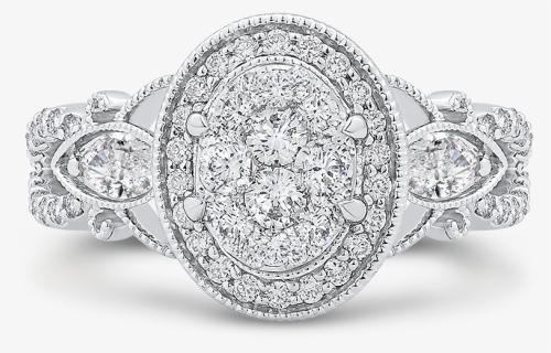 14k White Gold Round Cut Diamond Oval Shape Halo Engagement - Diamond, HD Png Download, Free Download