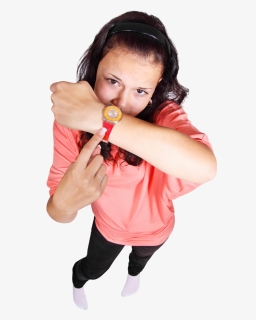 Young Girl Pointing Finger At Her Watch Png Image - Pointing To Watch Png, Transparent Png, Free Download