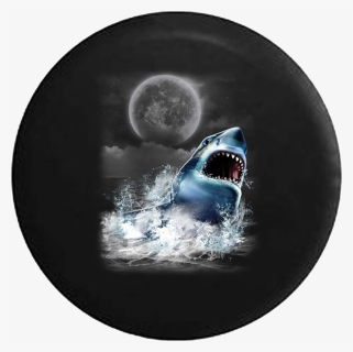 Great White Shark Attack Jaws Teeth Ocean Full Moon - T-shirt, HD Png Download, Free Download