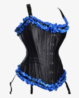 Shapley Black Satin Corset With Electric Blue Trim - Corset, HD Png Download, Free Download