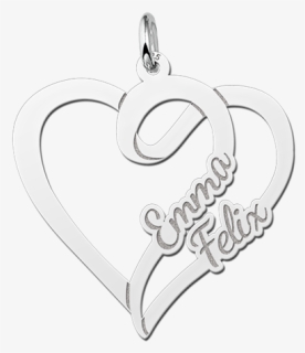 Silver Heart Shaped Pendant For Two Names Small - Pendant, HD Png Download, Free Download