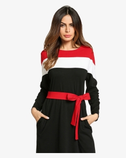 Casual Sport Dress With Belt - Red White And Black Dress, HD Png Download, Free Download