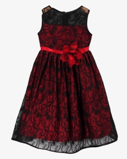Red Satin With Black Floral Lace Overlay Occasion Dress - Vestidos Vermelhos Infanto Juvenil, HD Png Download, Free Download