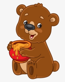 Cartoon Bear With Honey Pot Clipart - Cartoon, HD Png Download, Free Download