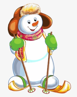 Skis Clipart Snowman Skiing - Bonhomme De Neige Au Ski, HD Png Download, Free Download