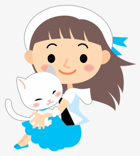 Girl Cat Clipart - Girl And Cat Clipart, HD Png Download, Free Download