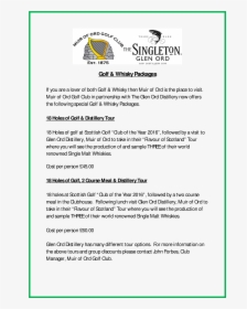 Golf & Whisky Package - Singleton, HD Png Download, Free Download