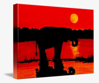 Silhouette Art Canvas Print Painting - Elephant Silhouette African Sunset, HD Png Download, Free Download