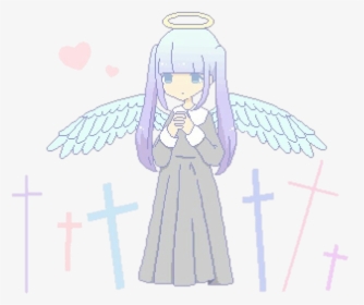 Cute Kawaii Anime Girl Wings Angel Pixel Cross Heart - Anime Girl With Cross, HD Png Download, Free Download