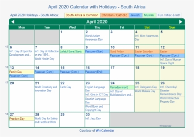 April 2020 Calendar With South Africa Holidays - June 2020 Holidays India, HD Png Download, Free Download