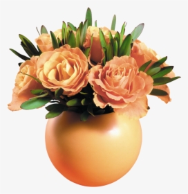 Yellow Rose Vase Transparent - Orange Flowers In Vase Png, Png Download, Free Download