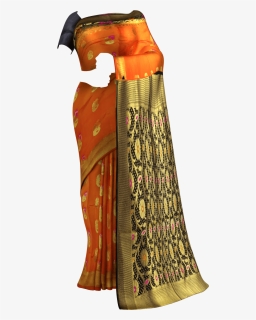 Orange & Black Soft Silk Saree Soft Silk Sarees Yespoho - Transparent Saree Pallu Saree Png, Png Download, Free Download