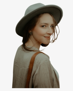Woman In White Hat Looking Back - Girl, HD Png Download, Free Download
