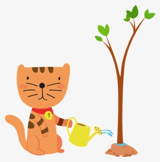 Cat Planting A Tree Clipart, HD Png Download, Free Download