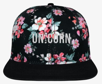 Snapback Cap Black Floral Crown Pattern Unicorn Brodé - Baseball Cap, HD Png Download, Free Download