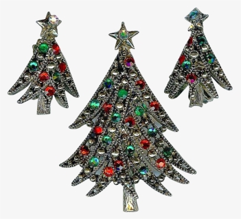 Festive 1960s Hollycraft Christmas Tree Red Green Brooch - Christmas Tree, HD Png Download, Free Download