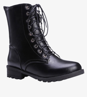 Stylish Black And Lace-up Design Women"s Combat Boots - Work Boots, HD Png Download, Free Download