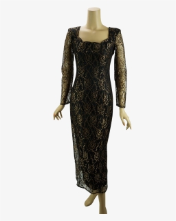 Vintage 1990s Formal Dress Black And Gold Lace Form - Costume, HD Png Download, Free Download